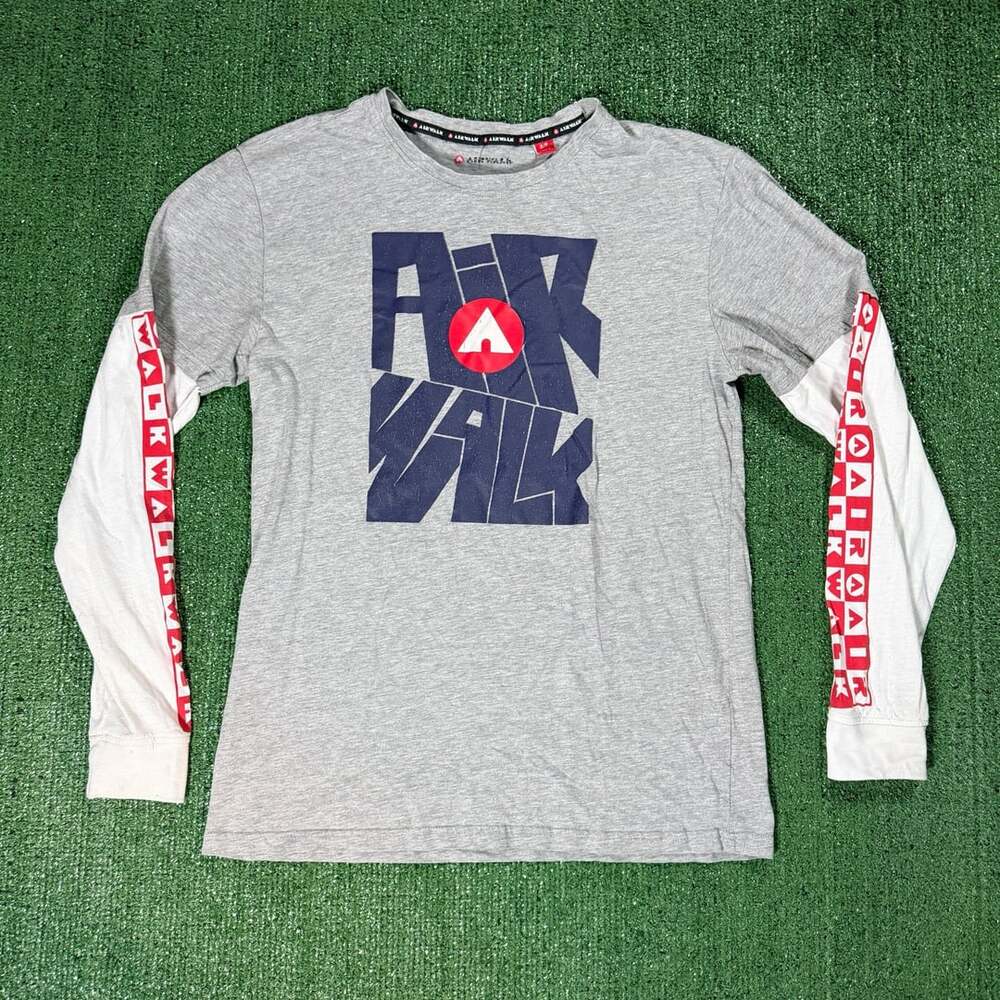 Y2K Airwalk Long Sleeve Graphic T-Shirt Gray Size S